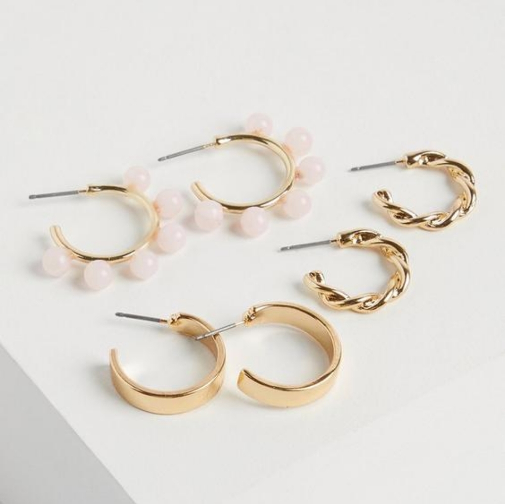 Torrid Gold Tone Hope Rose Quarts Hoop Earrings Set of 3 Jewelry